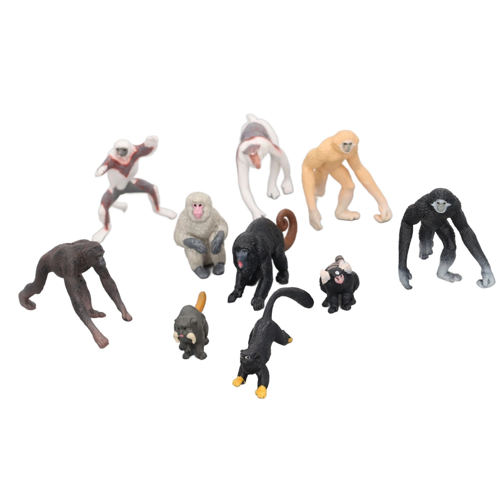 10PCS Primate Models Mini Proboscis Monkey Gibbon Orangutan Lemur Model Animal Ornament Set