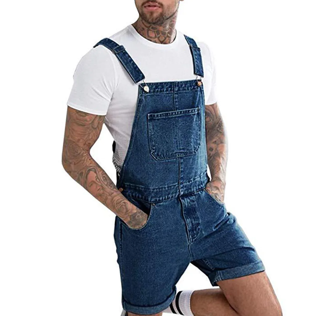 

Mens Jeans Overall Streetwear Pants Short Jumpsuit Pocket Suspender Jeans Boyfriend High Street 2024 New Fashion Trend Jeans