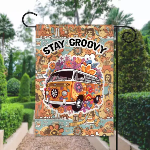 Retro Stay Groovy Hippie Flag, Imagine All The People Living life In Peace Flag