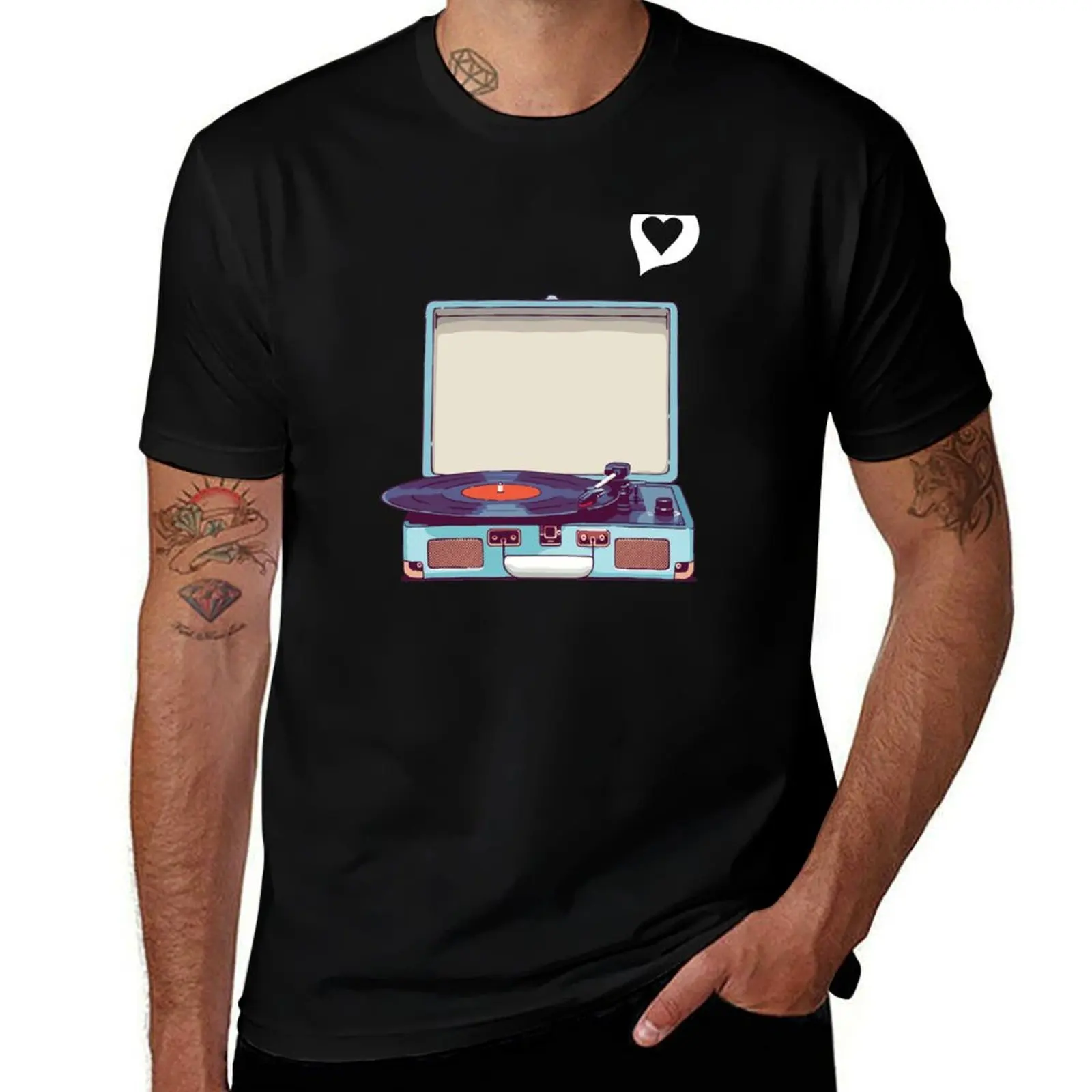Blue Vinyl Record Player T-Shirt Casual Daily Outfit T-Shirt