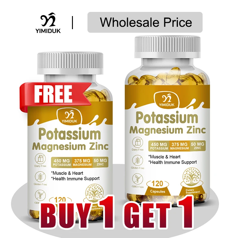 

Buy 1 Get 1 Free! Potassium Magnesium Zinc Complex Supplement, for Potassium Heart Health, Sleep Aid, Immune Booster, Non-Gmo