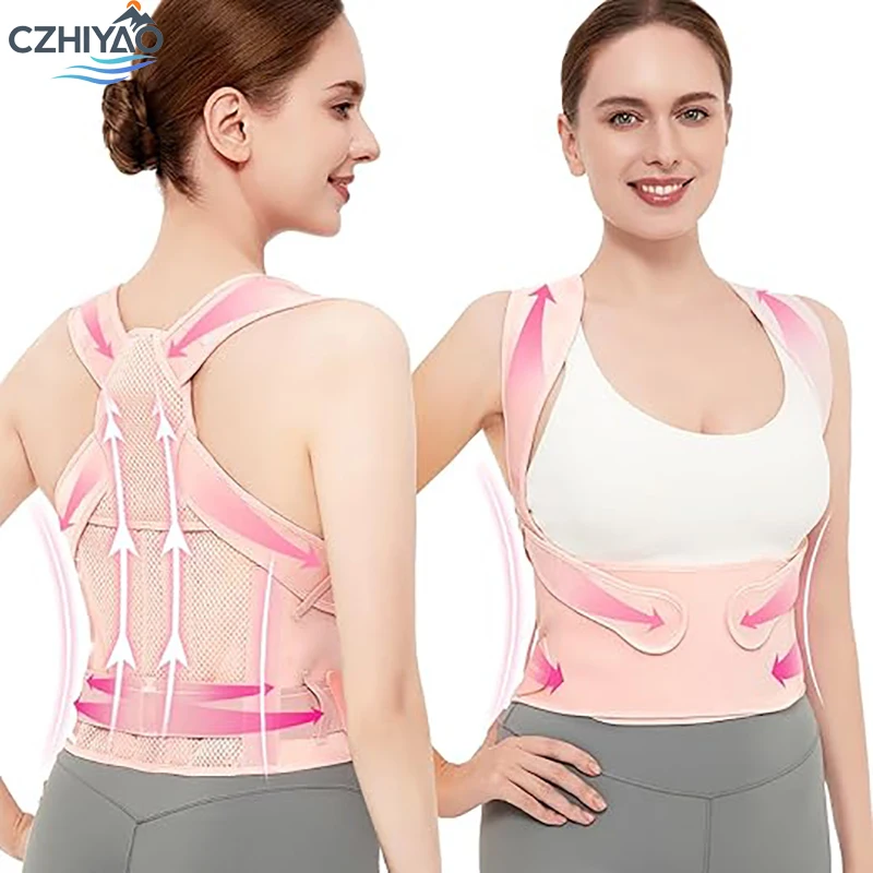 

CZHIYAO 1 Pc Ladies' Pink Posture Corrector with Lightweight Back Support to Improve and Alleviate Hunchback Pain Under Clothing