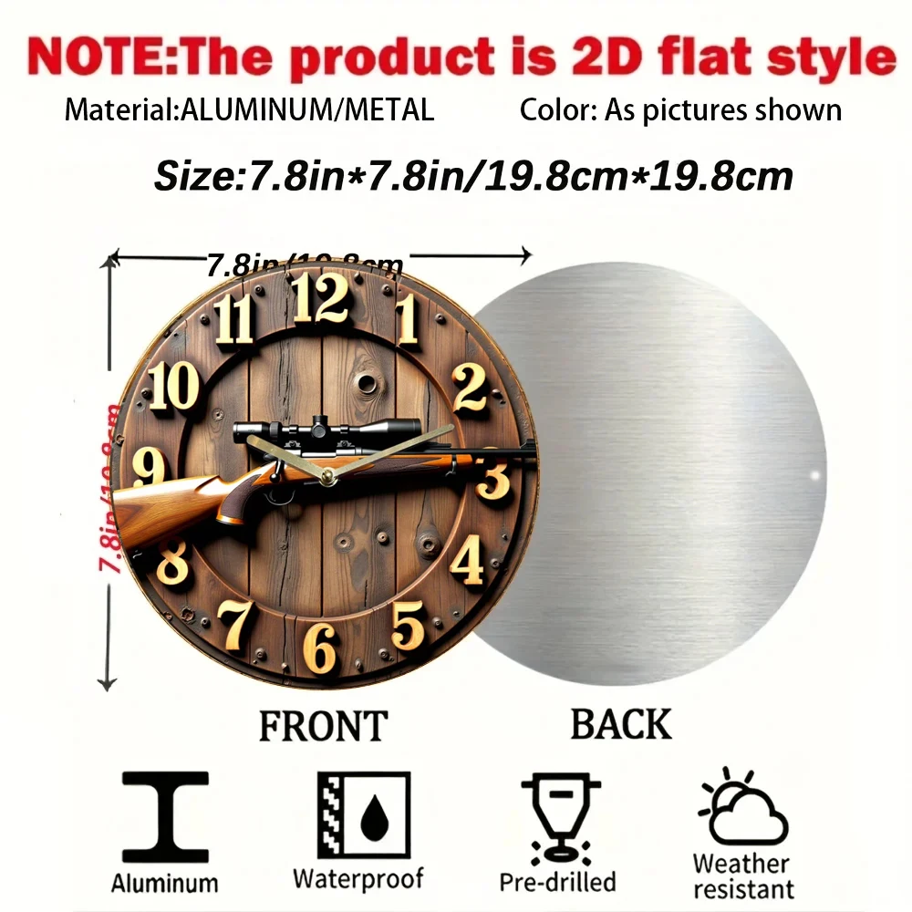 metal sign 2D flat  Winchester Rifle & Ammo Design Silent Non-Ticking Wall Clock metal sign  - Rustic Gun Decor