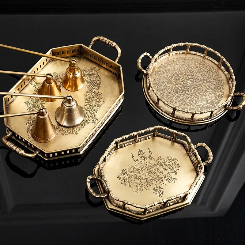 Brass Carved Display Tray, Vintage French Decorative Plate for Coffee Table, Aromatherapy & Serving, Luxury Home Decor Gift