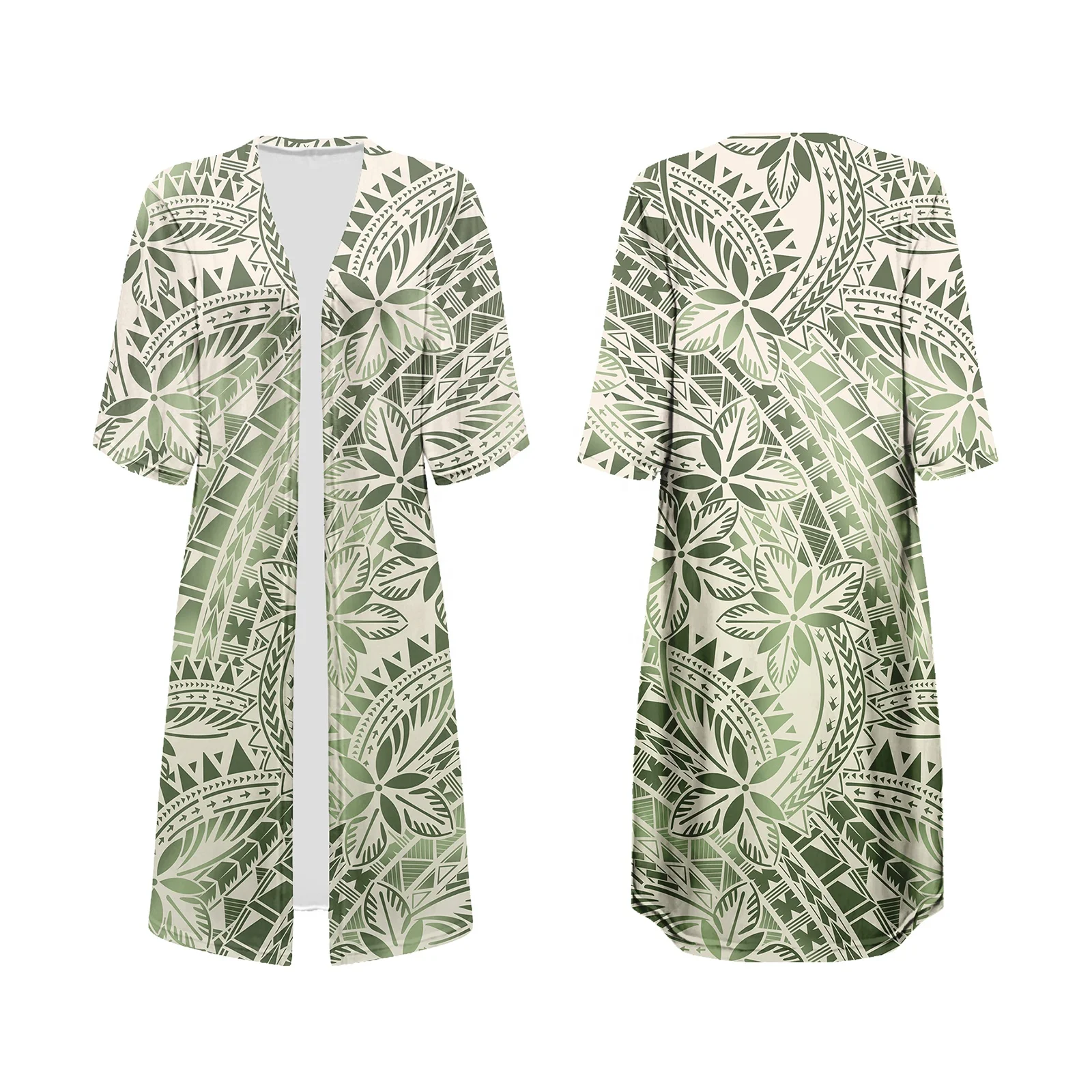 

Summer Floral Loose Open Front Island Style Beach Cover Ups Tops for Women Long Hawaiian Polynesian Kimono Cardigan