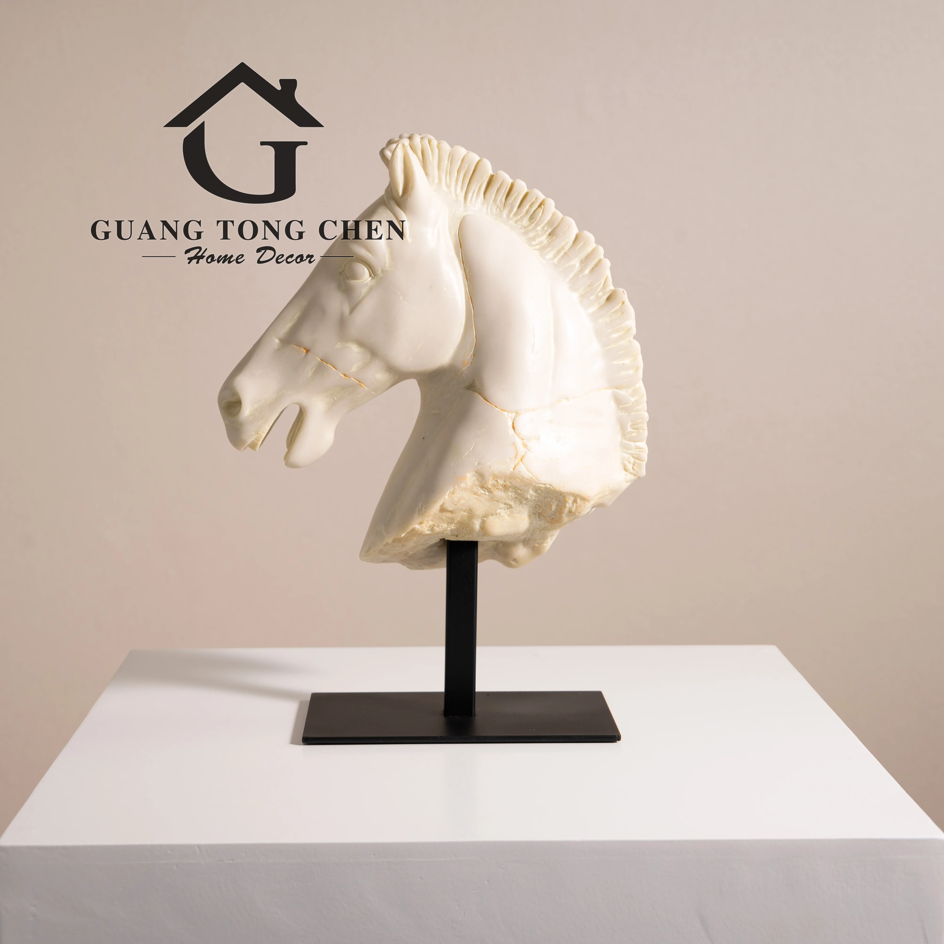 Modern Simplicity Sculpture Art Home Decor Study Room Living Room White Resin Horse Head Ornament