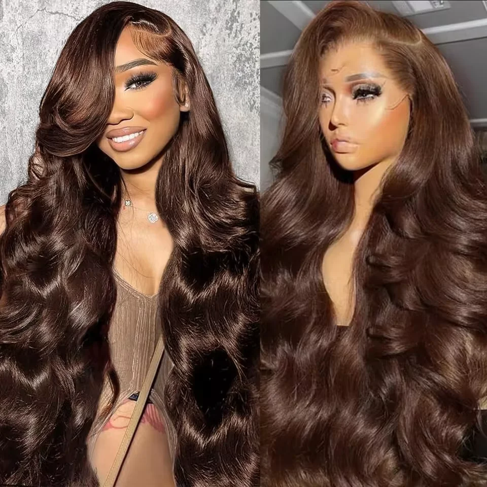 

#4 chocolate brown body Wave Brazilian Transparent 13x6 HD Lace Front Wig for Human Hair with 200 Density 36 inches for Women