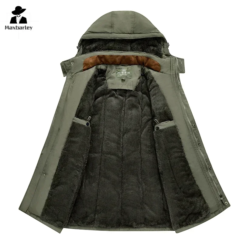 2024 Winterjacke für Herren, Schnee, dick, mit Fleece gefüttert, winddicht, warm, Parka, lässig, Camping, Jagd, Arbeit, kältebeständig, mit Kapuze, Baumwollmantel