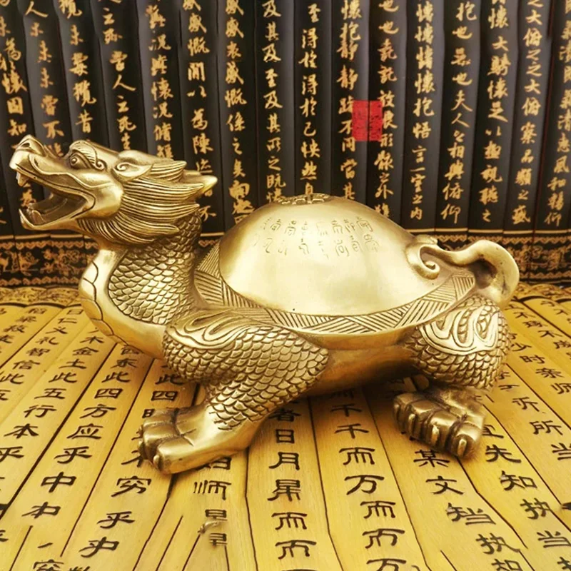 Hot selling office and home shops bring auspicious wealth dragon turtle amulets feng shui bronze statue accessories 25CM