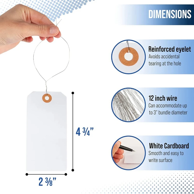 강화 아일릿 및 와이어가 있는 행잉 태그, 라벨링 가격용 사전 부착 와이어 판지, 사용하기 쉬움, 4 3/4x2 3/8 인치, 125 개