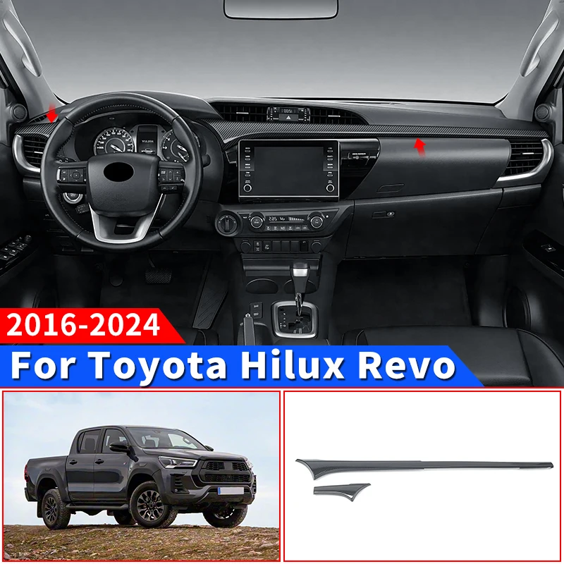 

For Toyota 2016-2024 Hilux Revo SR5 Pickup Truck Dashboard Trim Strip Fiber Texture ABS Interior Upgrade Protection Accessories