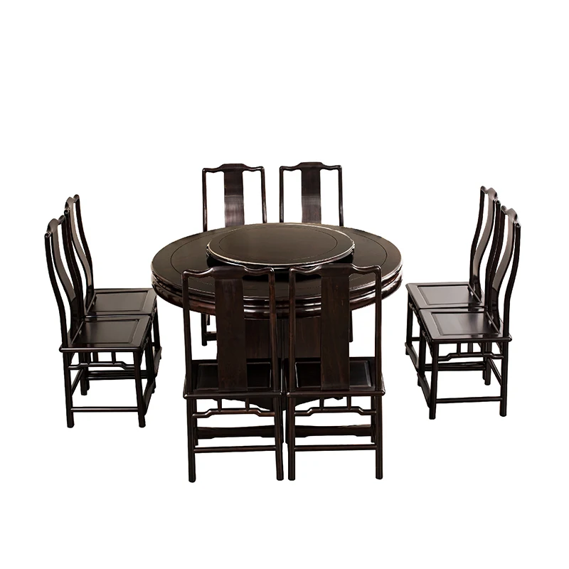 

Red sandalwood round dining table Household mahogany Chinese round table Dining table with turntable Solid wood furniture