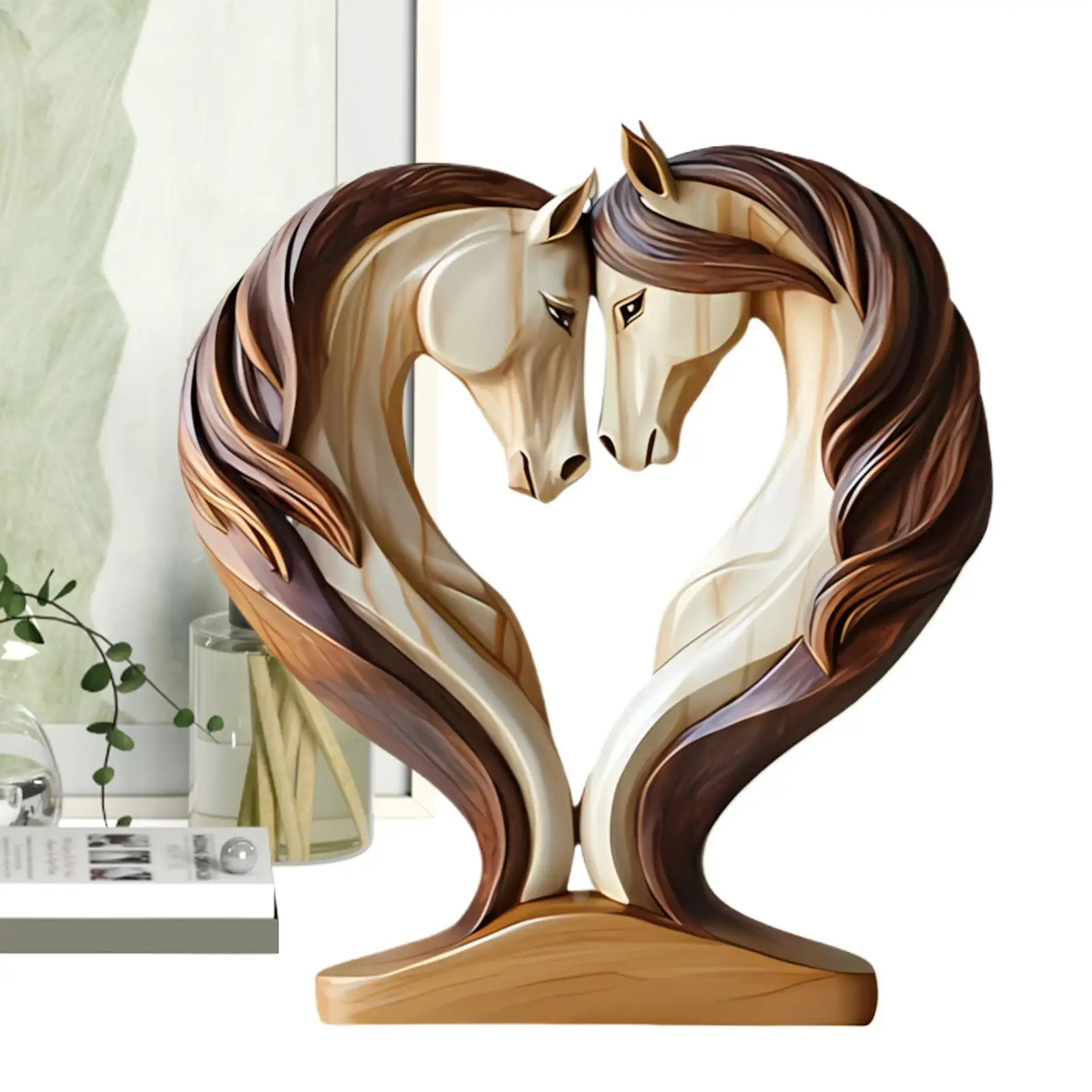Estatua de caballo de madera 2D, decoración de escritorio, escultura de Animal de pose acogedora para el lugar de trabajo, sala de exposiciones, estante, entrada de la sala de estar