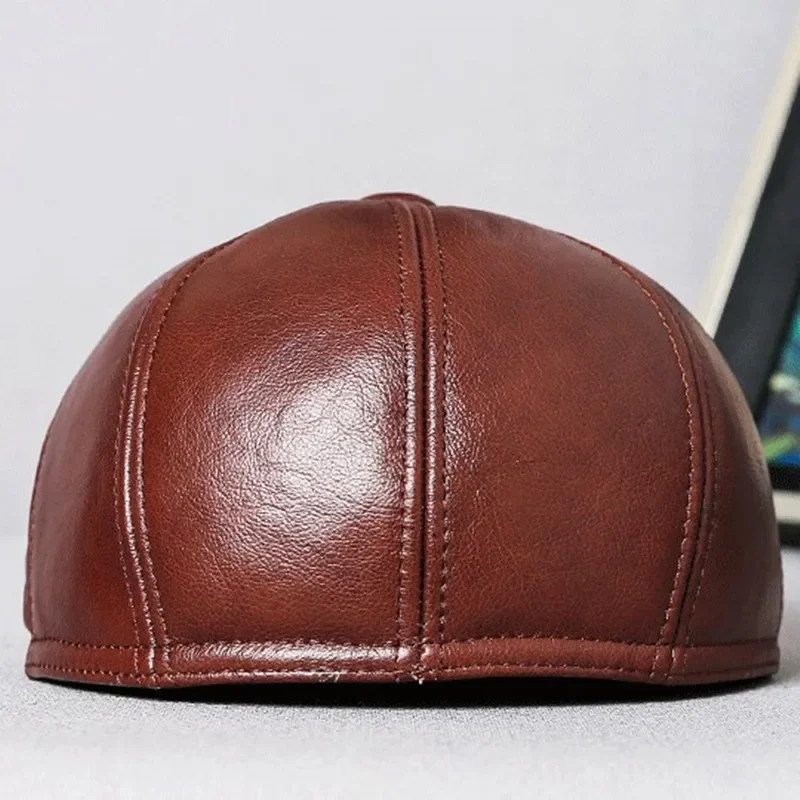 Мужские шапки, шапка из натуральной кожи, меховые теплые береты, мужская шапка из воловьей кожи, зимние наушники, шапки, папий берет среднего возраста, шапка