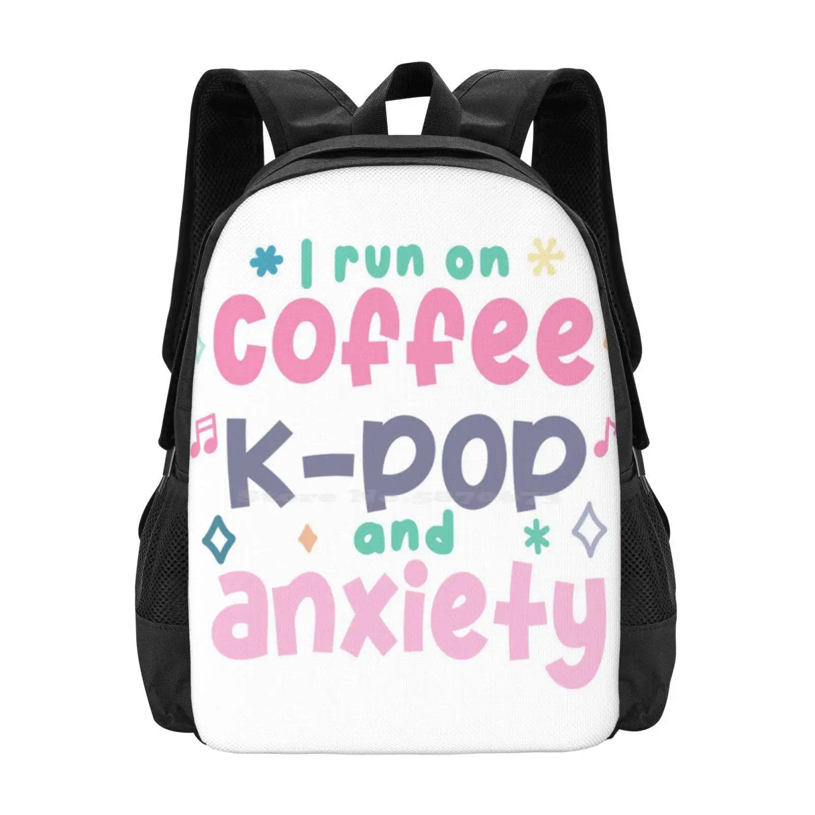 

Coffee, K-Pop, Anxiety Hot Sale Schoolbag Backpack Fashion Bags K Pop Anxiety Coffee