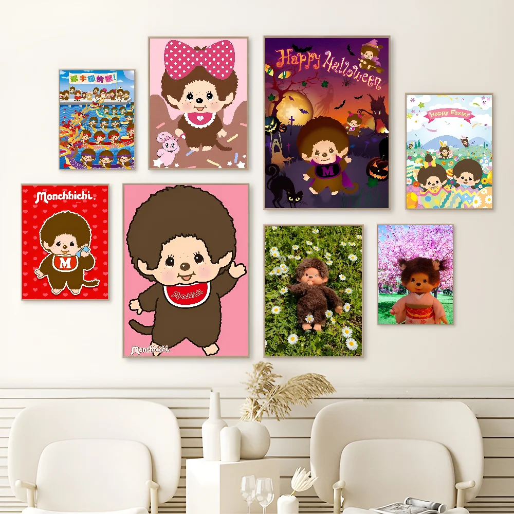 Cartoon M-Monchhichis DIY Sticky Poster Fancy Wall Sticker for Living Room Bar Decoration Wall Decor