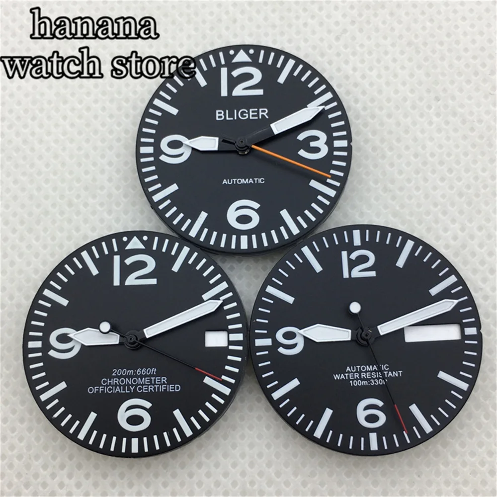 Mostrador branco preto de 29mm com ambas as mãos mostrador luminoso completo para movimento NH35 NH36 verde luminoso