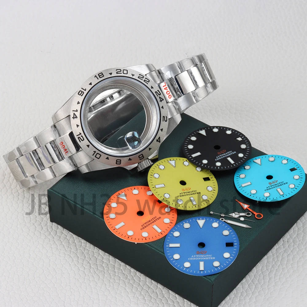 

Корпус для часов 39 мм из нержавеющей стали с сапфировым стеклом для механизмов Explorer NH34, NH35, NH36, 28,5 мм, с зеленым люминесцентным циферблатом и стрелками, запчасти для часов
