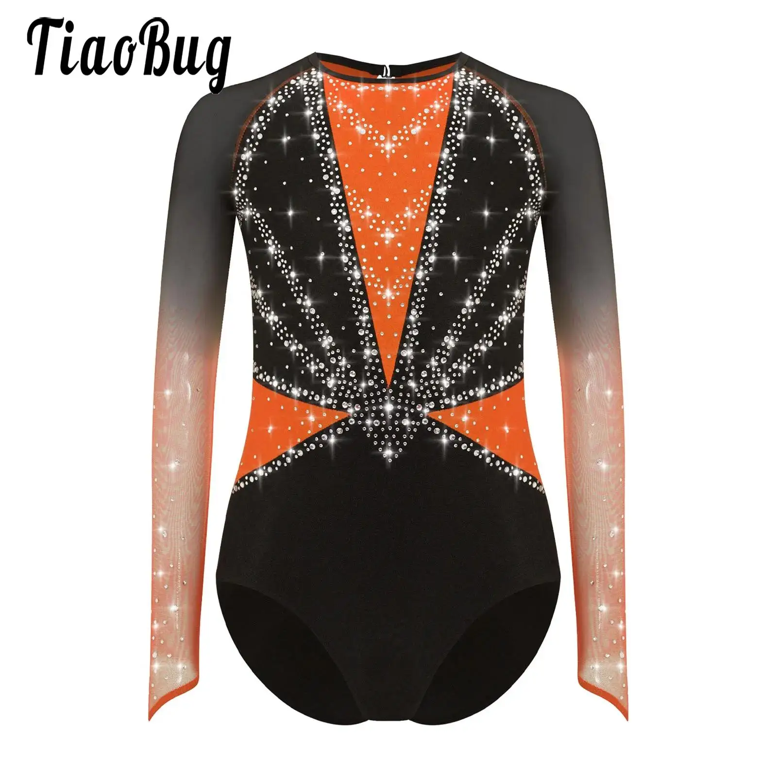 

Kids Girls Figure Skating Leotards Dance Rhythmic Gymnastic Ballet Unitards Long Sleeve Shiny Rhinestones Workout Yoga Jumpsuits