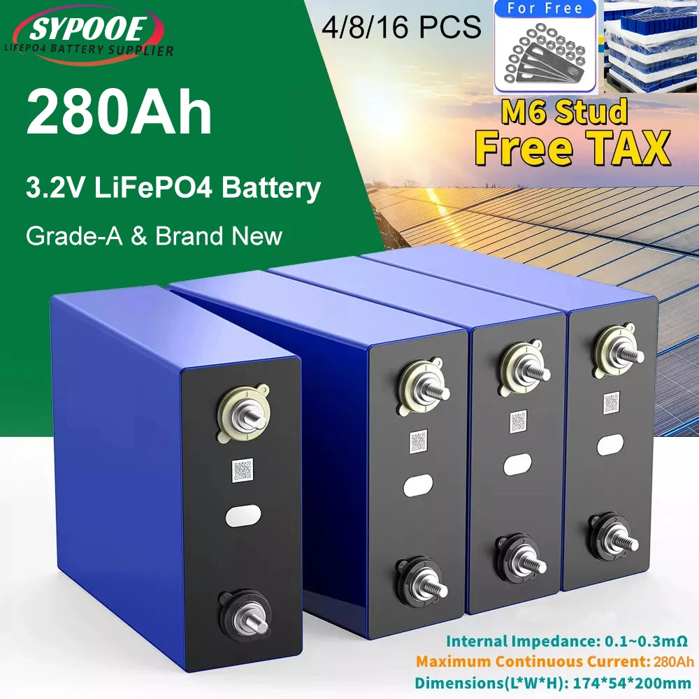 3.2V 280Ah LiFePO4 Battery Cell 105Ah 200Ah 310Ah Grade-A 6000+ Cycles 100% Full Capaticy LiFePO4 Battery with Screws Bus Bar