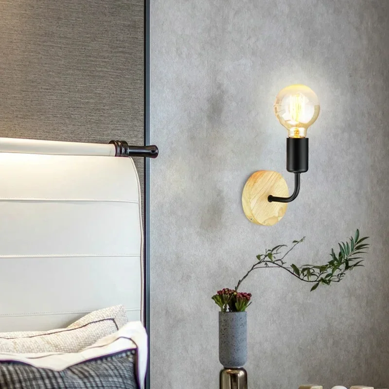 بسيط الجدار ضوء E27 85-265 فولت الحديد/الخشب لوحة داخلي إضاءة خارجية غرفة نوم غرفة المعيشة ديكور المنزل التيار المتناوب الأسلاك الجدار مصباح #5