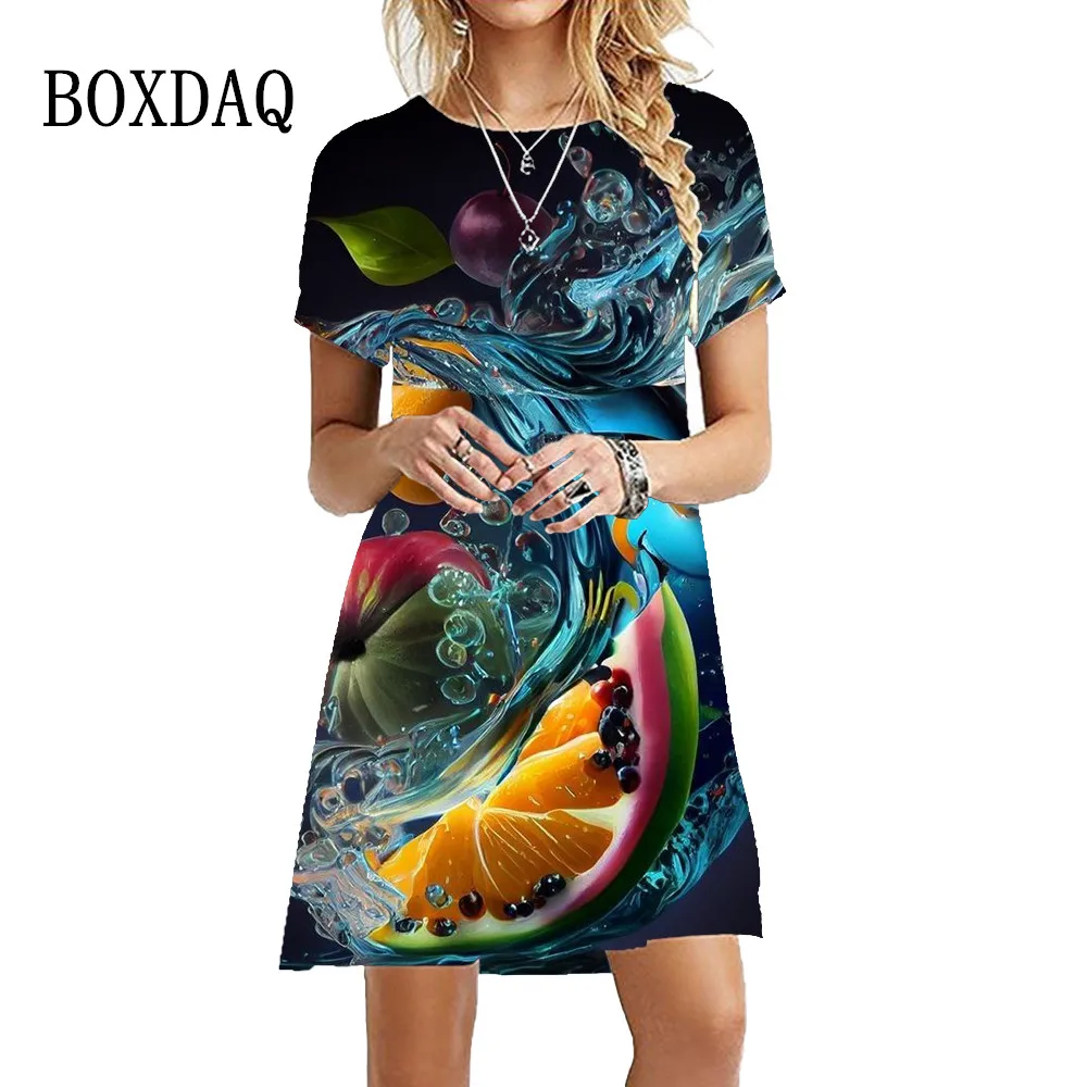 Fruit Lemon Pattern 3D Print Women's Dress Summer Beach Short Sleeve A-Line Dress 2023 Fashion Sweet Casual Oversized Clothing