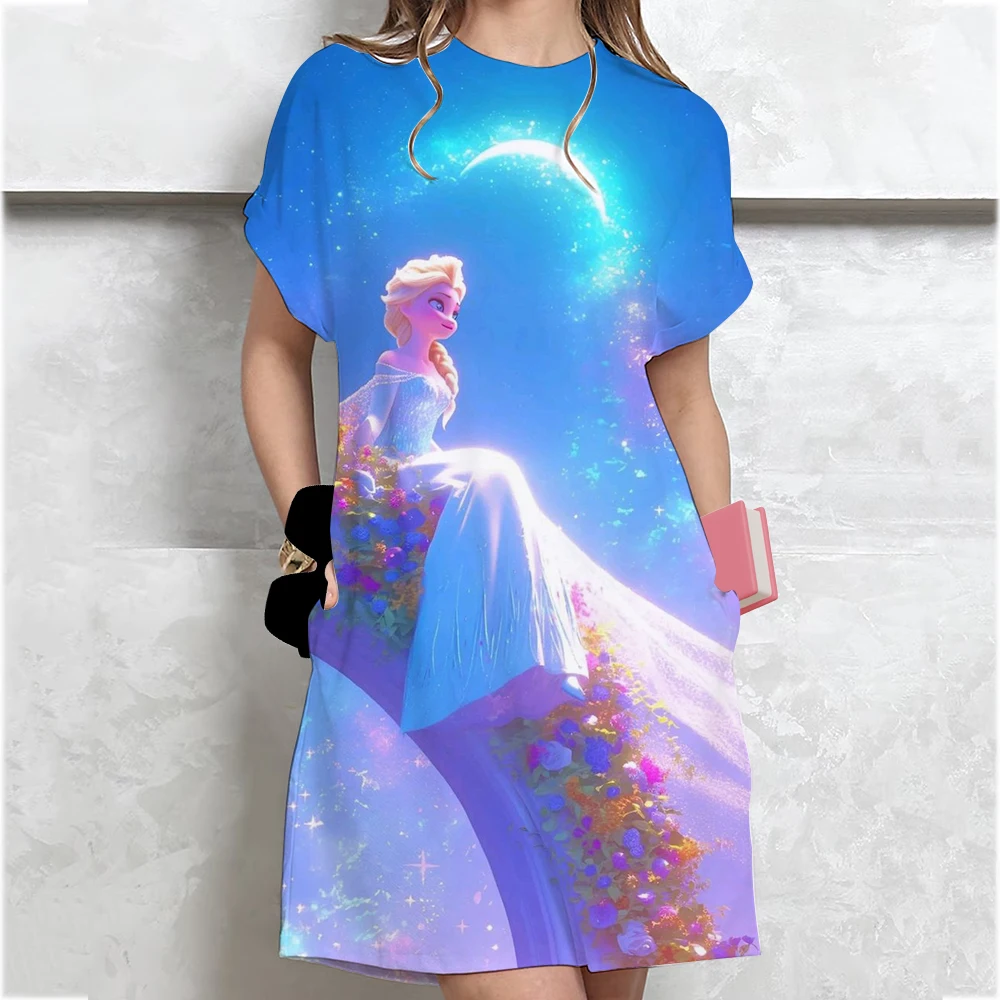 2025 Disney Princess Women's T-shirt Dress Loose Casual Printed O-neck Women's Short sleeved Hoodie Women's Clothing