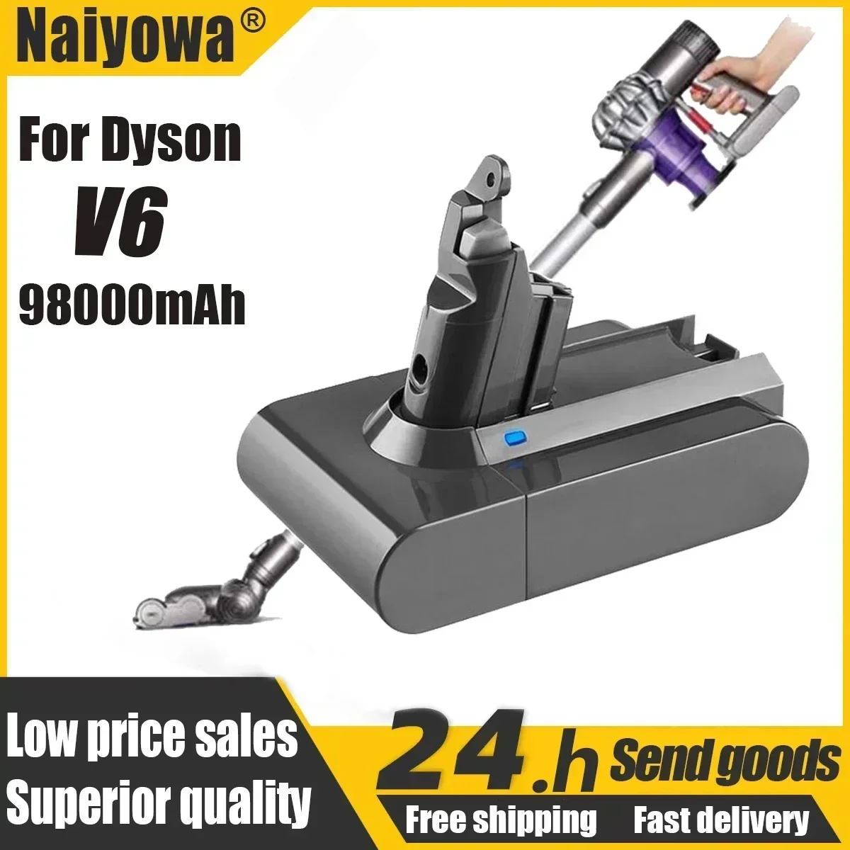 

2024 38000mAh 21.6V 38Ah Li-ion Battery for Dyson V6 DC58 DC59 DC61 DC62 DC74 SV09 SV07 SV03 965874-02 Vacuum Cleaner Battery