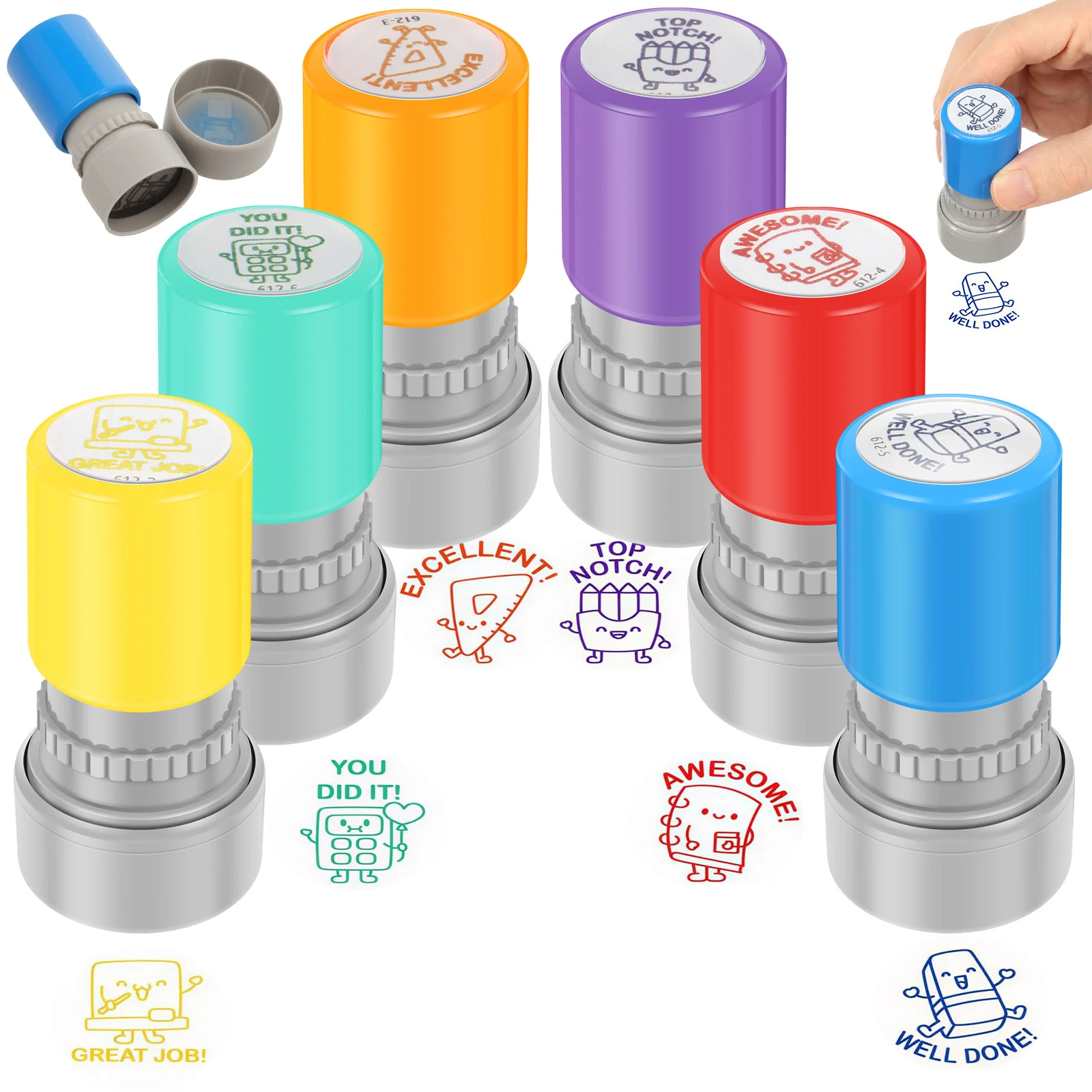 6/8PCS Teacher Name Ink Stamp Selfing-Inking Cartoon Shape Personalized Stamp For School Student Child Assorted Scrapbook Stamps
