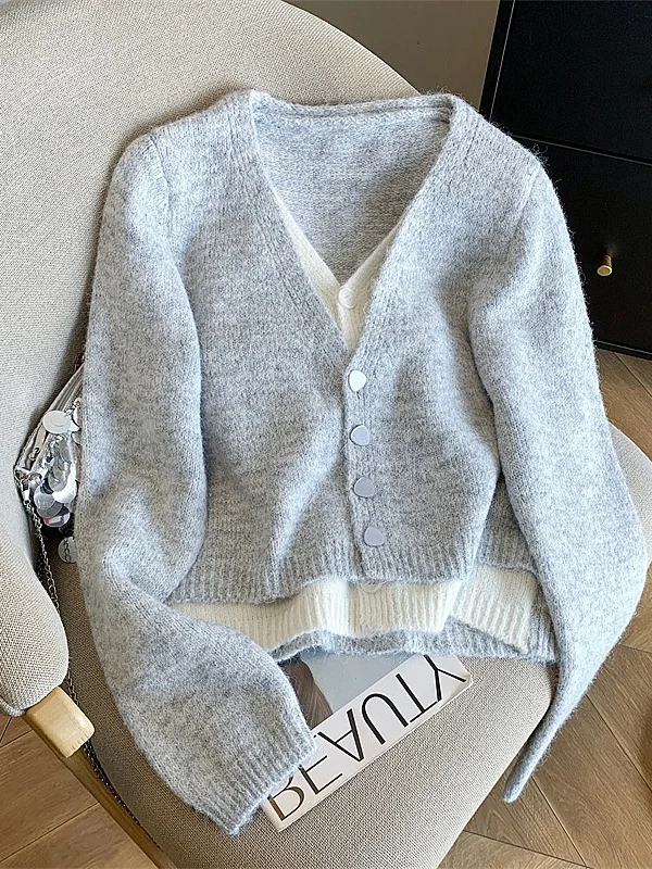 

Korean Sle Soft V-Ne Knitted Open Cardigan Sweater Women's Autumn Winter Small Size Lazy Sle Quali Top