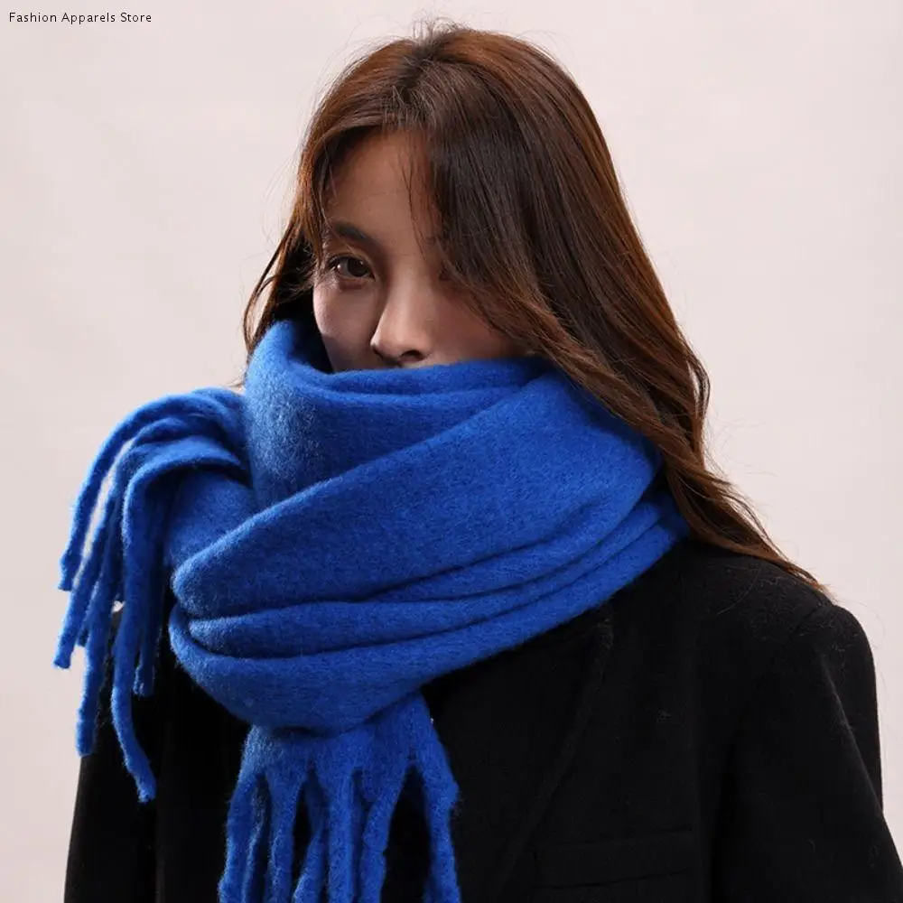 

Classic Mohair Winter Wool Scarf Plush Tassel Winter Cashmere Scarves Warm Solid Color Long Shawl Girl