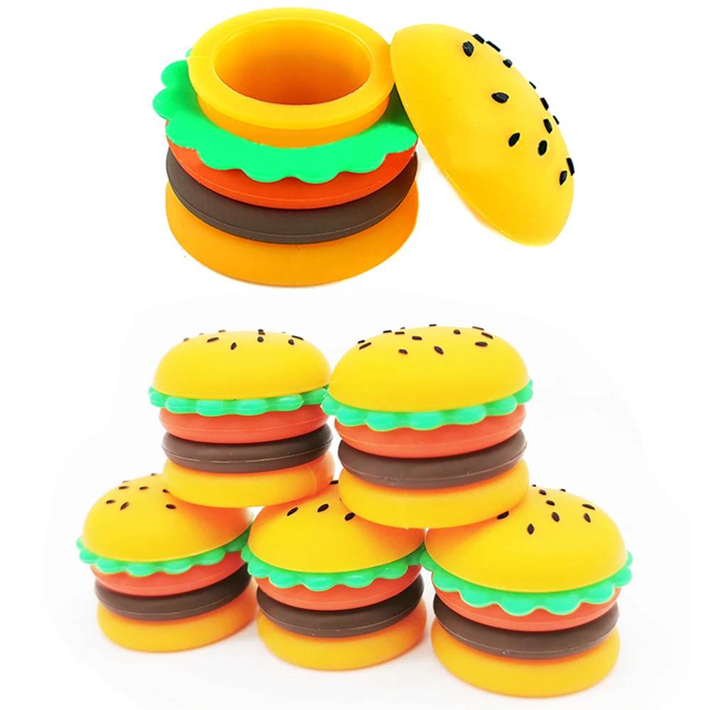 

10Pcs Silicone Jar 5ml Hamburger Shape Jars Nonstick Container Bottle Cream Storage Box Makeup Case Cosmetic Smoking Accessories