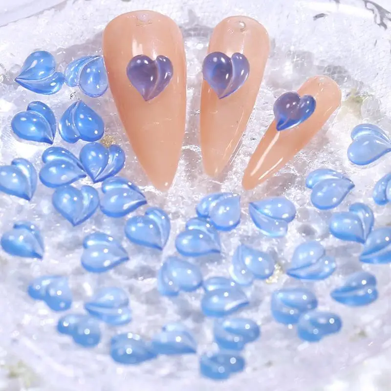 1pcs 3D อะคริลิคคริสตัลรูปหัวใจโปร่งใส Rhinestones ตกแต่งเล็บหวาน Sensitive พีชเจาะเล็บอุปกรณ์เสริม