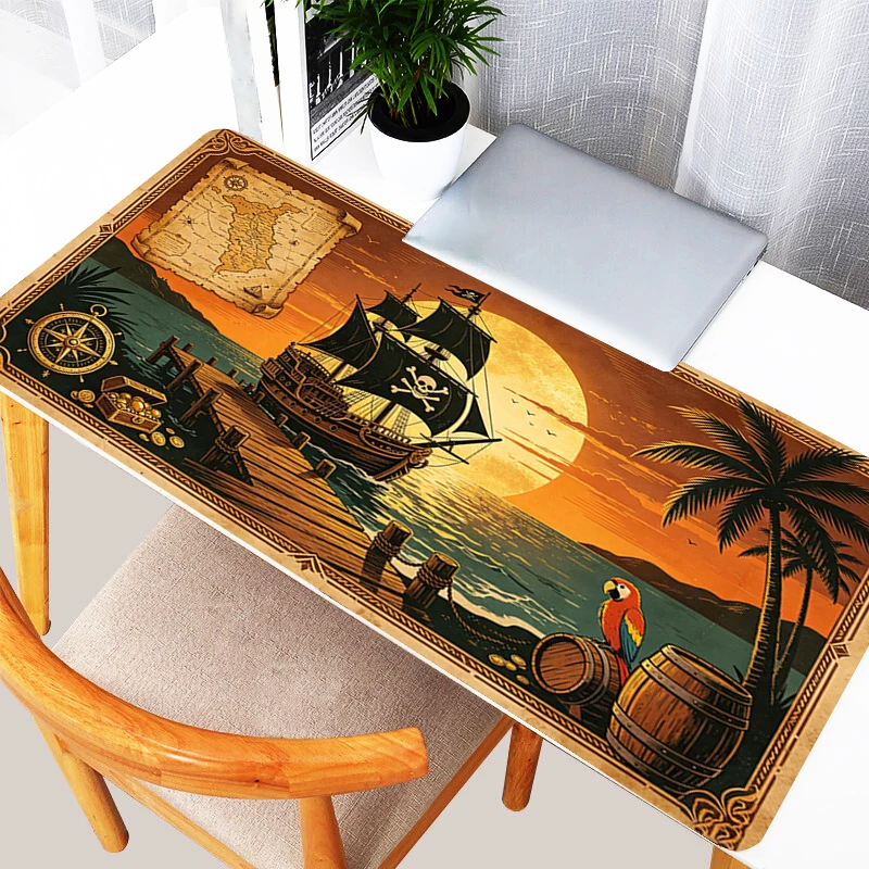 Gaming Mouse Pad Non-Slip Gamer Accessories E-sports Players Desk Mat Varmilo Keyboard Mat Retro Treasure Map Extended Mousepad