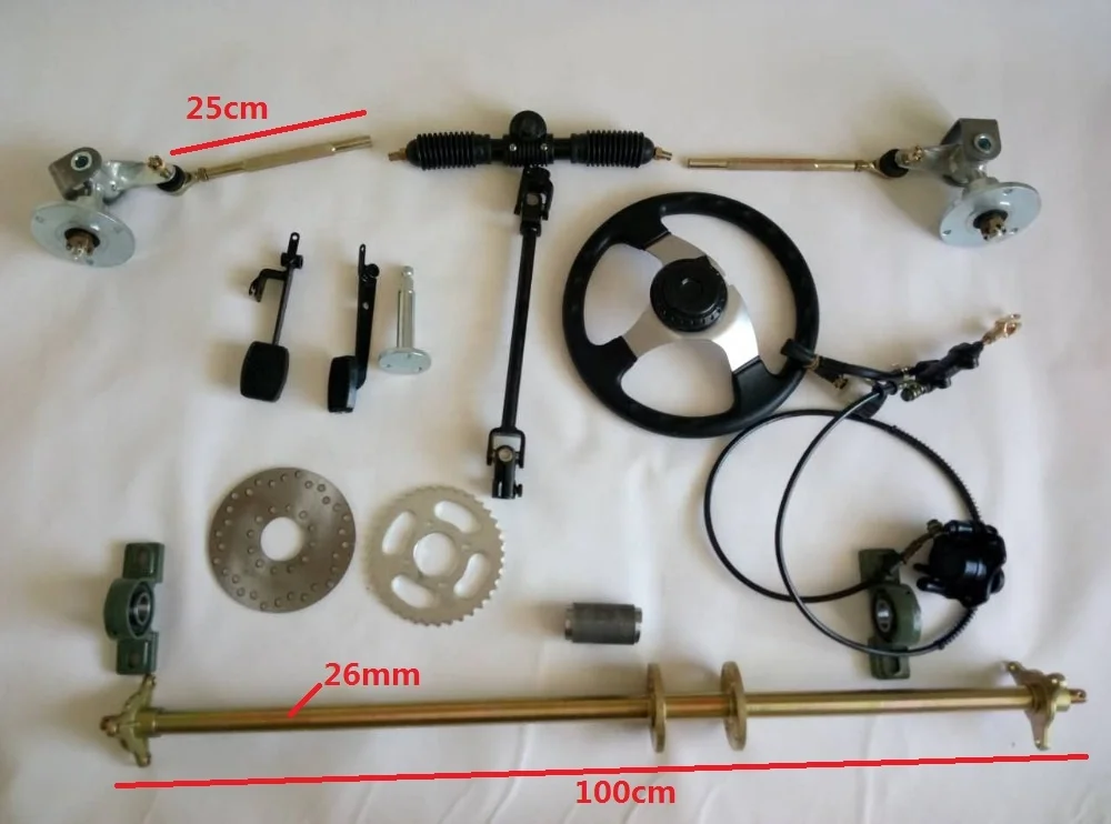 1203HOT GO KART KARTING Buggy UTV 5 Inch Wheel 1M Rear Axle Steering Tie Rod Steering Wheel Seat Gear Rack Pinion ATV Swingarms