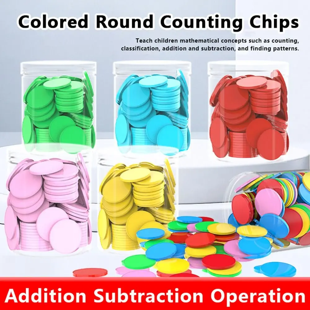 100pcs Plastic Counting Chips Addition Subtraction Operation Board Games Tokens Teaching Tool Colored Round Poker Chips