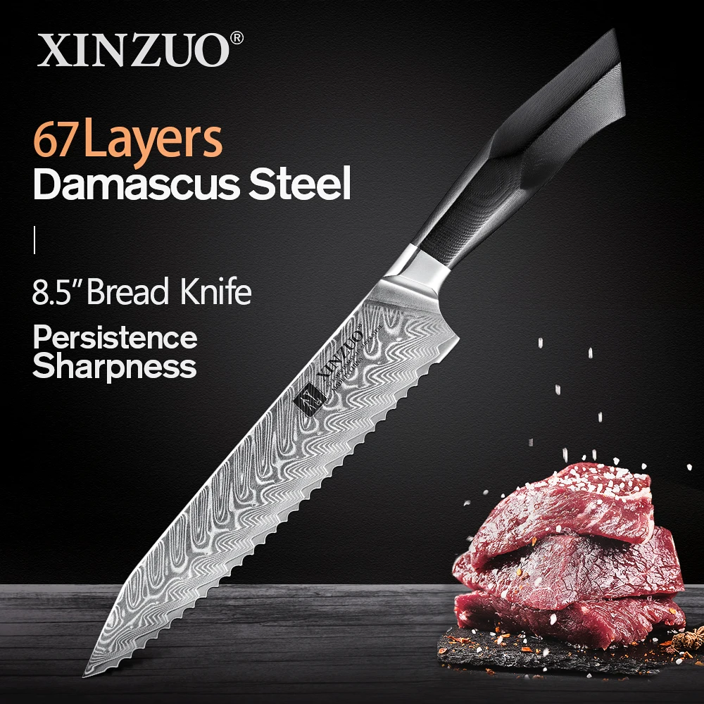 

XINZUO 8.5" Bread Knife 67 Layers Damascus Steel Slicing Bread Knife Tools Serrated Design Cutter For Cutting Bread Cheese Cake