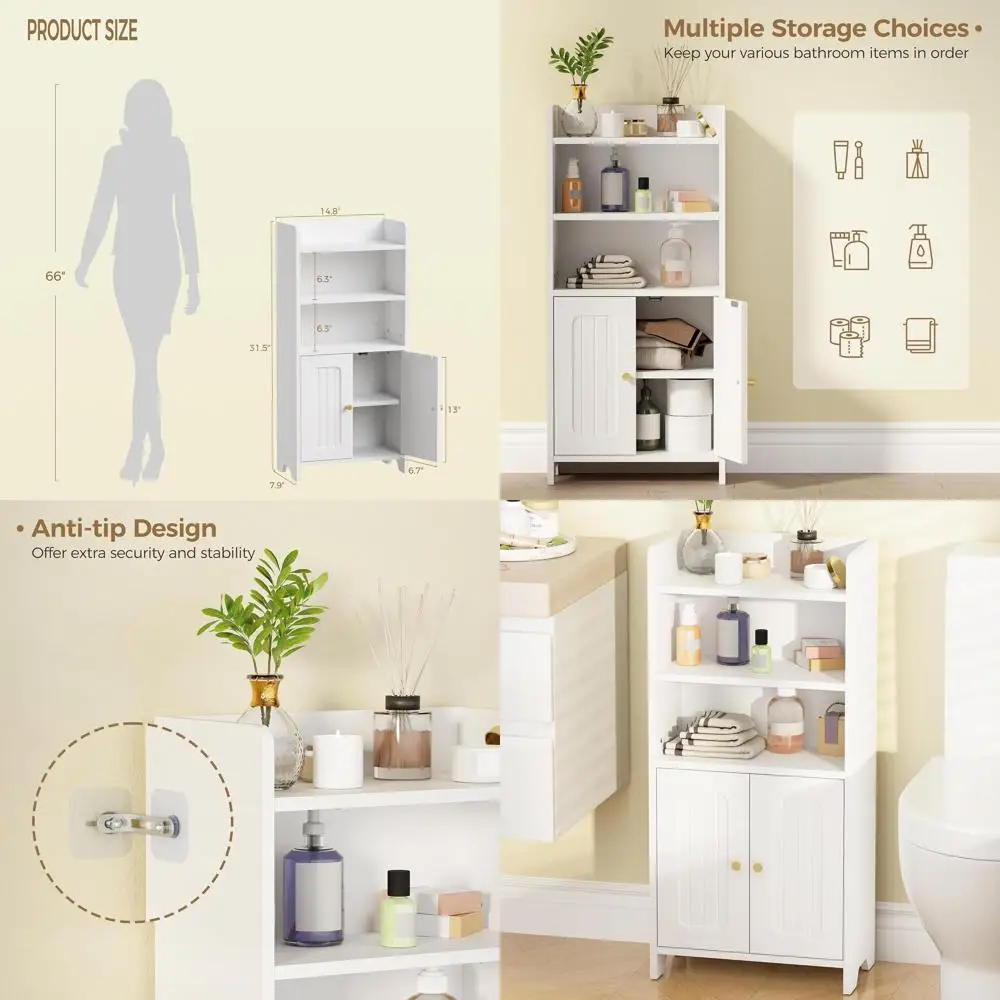 

Компактный белый шкаф для хранения в ванной комнате с 2 дверцами и полками, идеально подходит для небольших помещений — 7,9 д x 14,6 Вт x 31 ч