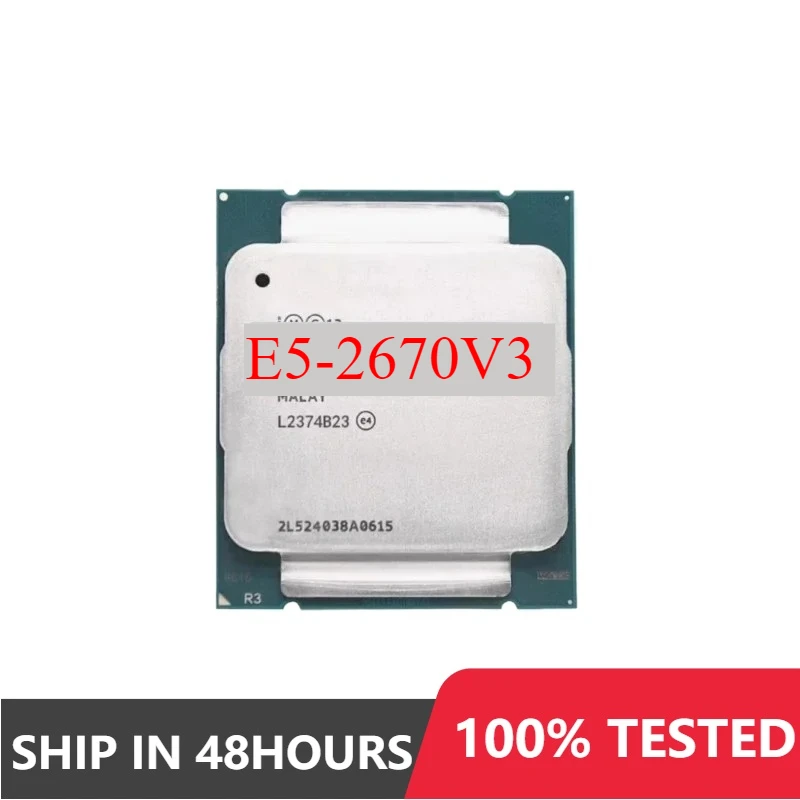 שימוש באינטל xeon E5-2670V3 e5 2670 V3 2.3ghz 12 ליבות 120w lga 2011-3 sr1xs 2670v3 מבחן מושלם מעבד