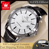 Reloj OLEVS para hombre, correa de cuero de moda, reloj de cuarzo resistente al agua para hombre, calendario sencillo, relojes de pulsera de vestir para hombre, exfoliante nuevo