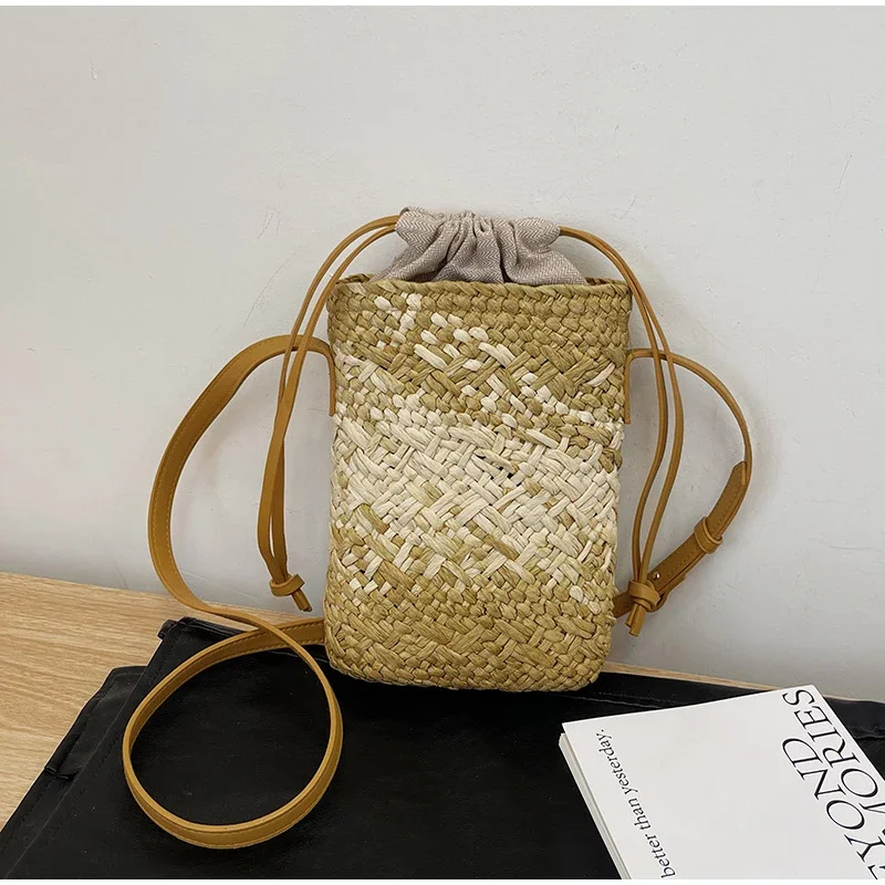 Umhängetasche aus Baststroh mit Farbverlauf, Designer-Sommer-Strand-Reise-Schultertasche, grasgewebter Boho-Shopper-Markkorb – Detail 11