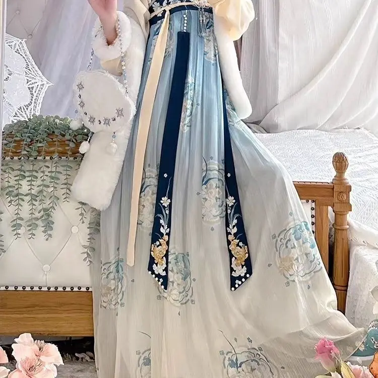 Tang style chest length skirt Hanfu women's winter 2024 light snow improved Han elements thick sleeved shirt ancient costume