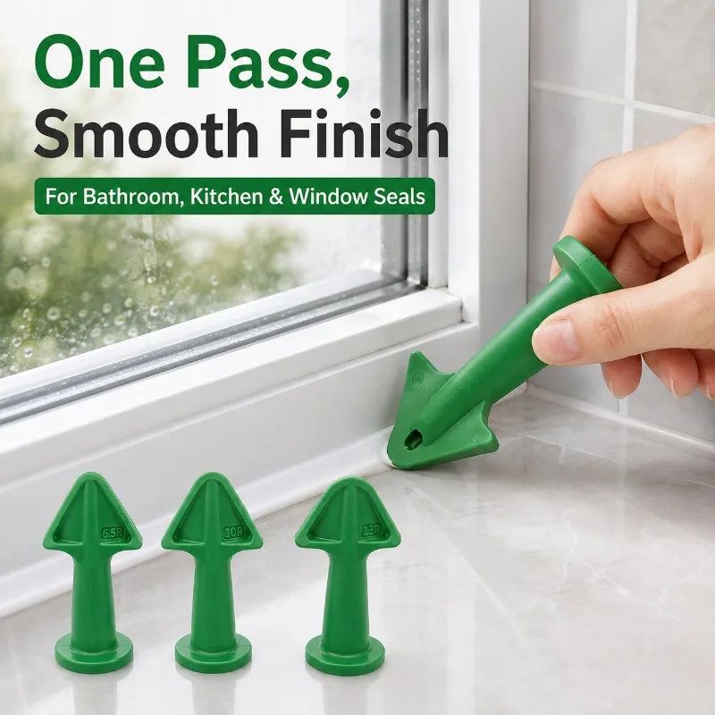 3PCS Reusable Caulk Tool Kit Silicone Sealant Finishing Scraper 6.5R 10R 13R for Kitchen Bathroom Glass Tile