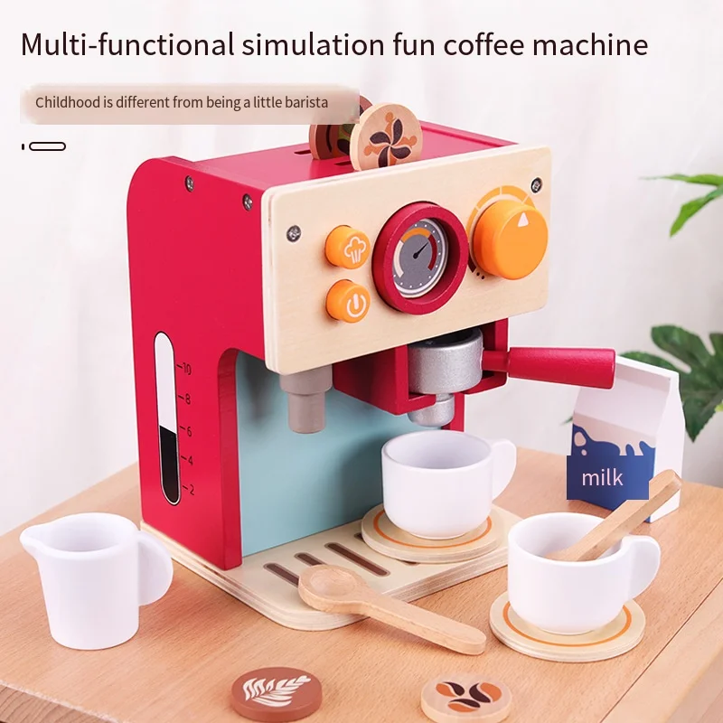 Wooden Kids Coffee Machine Play Set, Pretend Play Kitchen Appliance Toy, Interactive Role-Playing Accessory for Boys & Girls