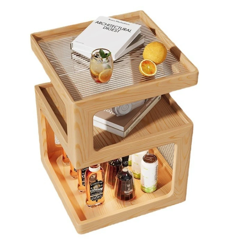 Sofa side table Solid wood bedside table Bedside table with lamp Small coffee table