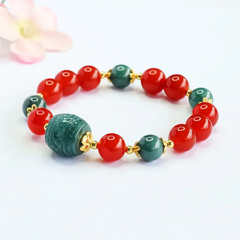 New Natural Myanmar Emerald Blue Water Circular Agate Bead Bracelet DIY Hand Knotting Design Bring Lucky Women Jade Jewelry