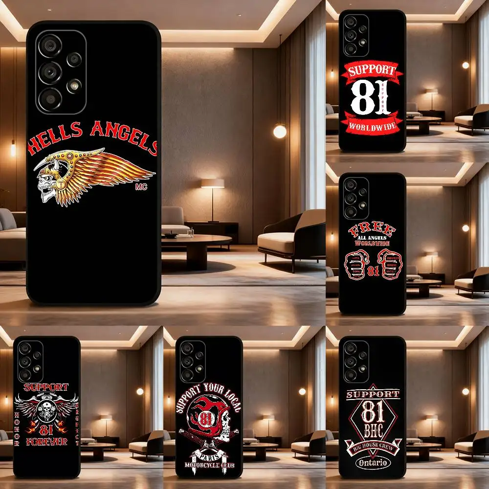 Hells Angels M-Motorcycle 81 電話ケース Samsung Galaxy A73、31、32、72、41、53、52、71、22、5G、Note、J7、8、9 ソフトブラックカバー用