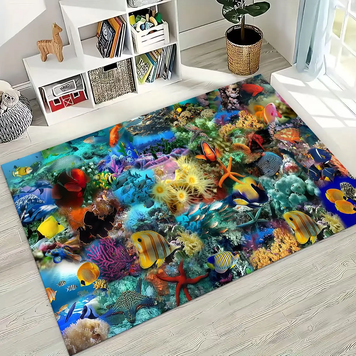 

Dream Underwater World Sea Dolphin Turtle Coral Art Rug for Bedroom Living Room Sofa Home Doormat Decor,Kids Non-slip Floor Mat