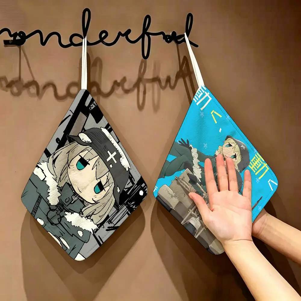 Anime Girls Last Tour Polyester Cotton Hanging Kitchen Towel, Skin Friendly Hand Wiping Towel for Hotel Cafe Household