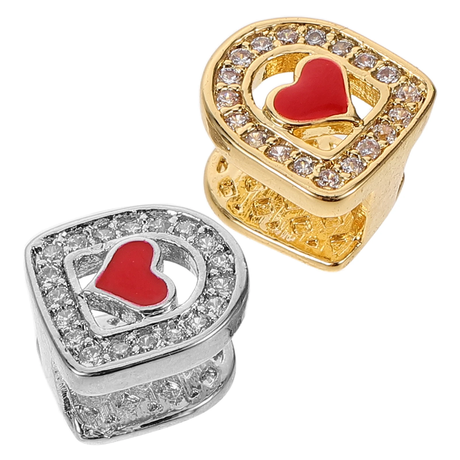 

2pcs Hip Hop Teeth Grills Studded Heart Design Enamel Craftsmanship Lightweight For Halloween Party Men Women Fake